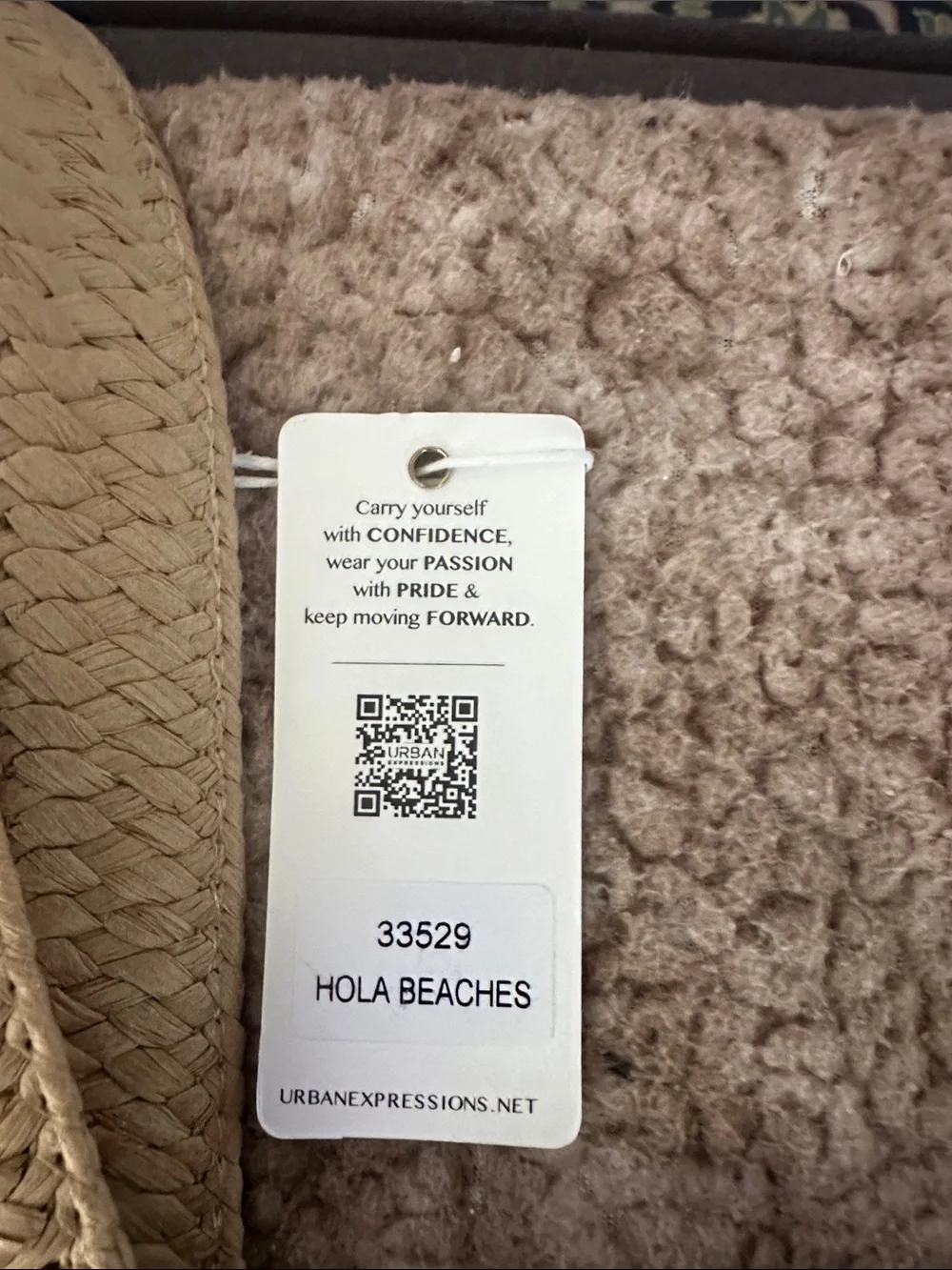 Urban Expresdions Tan Straw Tote with Pearl 'HOLA BEACHES' Lettering